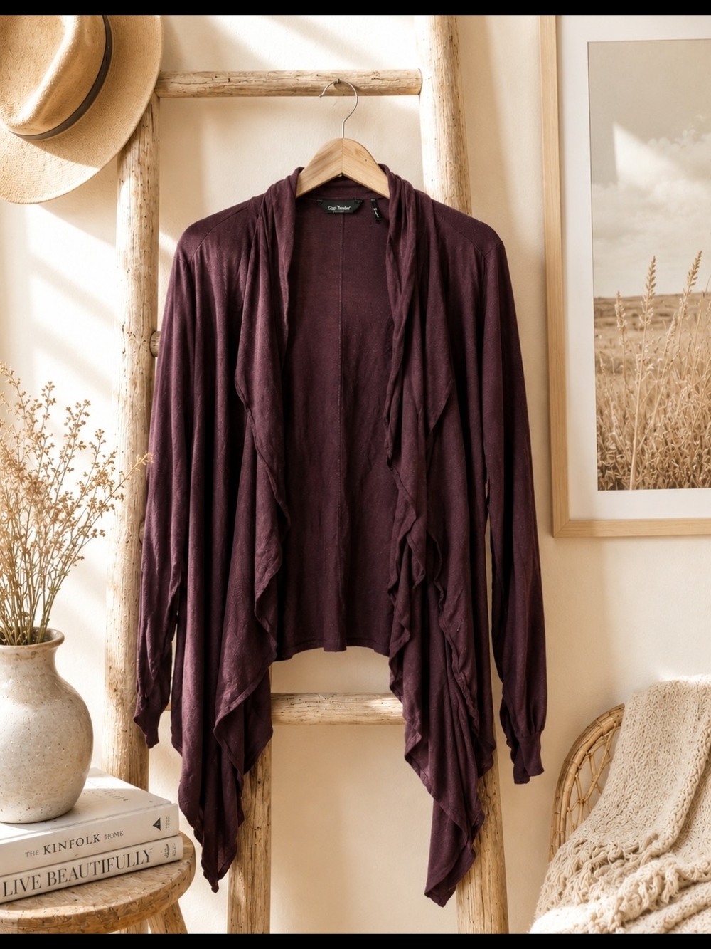 Women's Draped Open-Front Cardigan Sweater - Plum